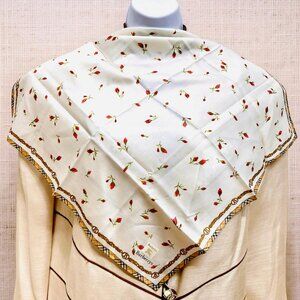 New W/Tag Burberrys Miniscarf/handker  19" White beige nova check rose buds (74)